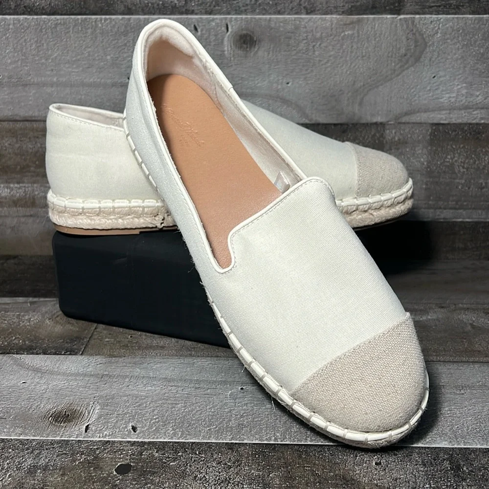 Universal Thread Womens Cream Canvas Espadrille Slip On Flats Jute Toe Cap Shoes